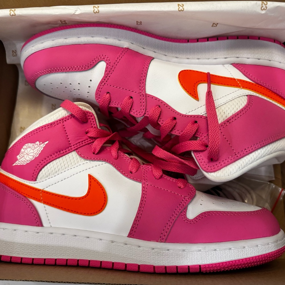 Air Jordan 1 MID Pinksicle/Safety Orange-White